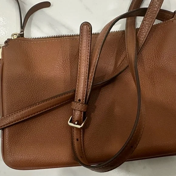 KATE SPADE Leila Triple Gusset Crossbody Pebbled Leather Brown Shoulder Bag - Picture 11 of 11